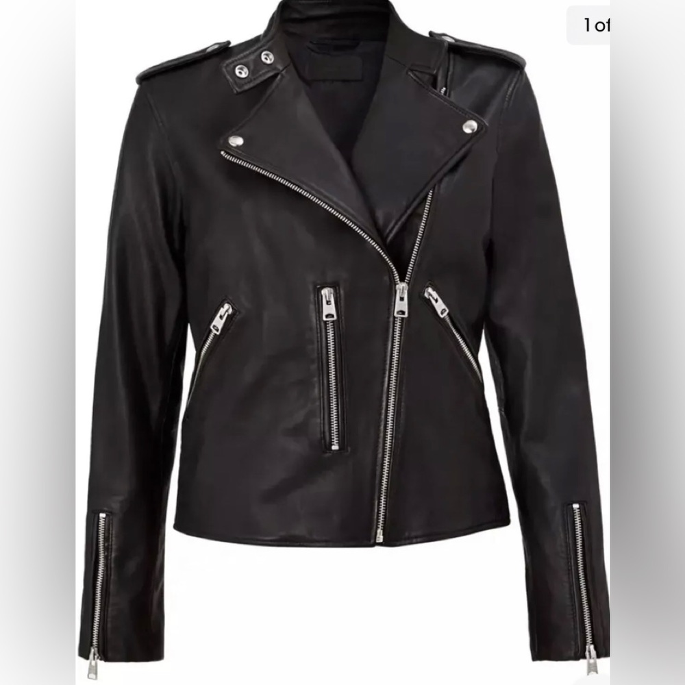 All saints klyn black leather Moto jacket 6US